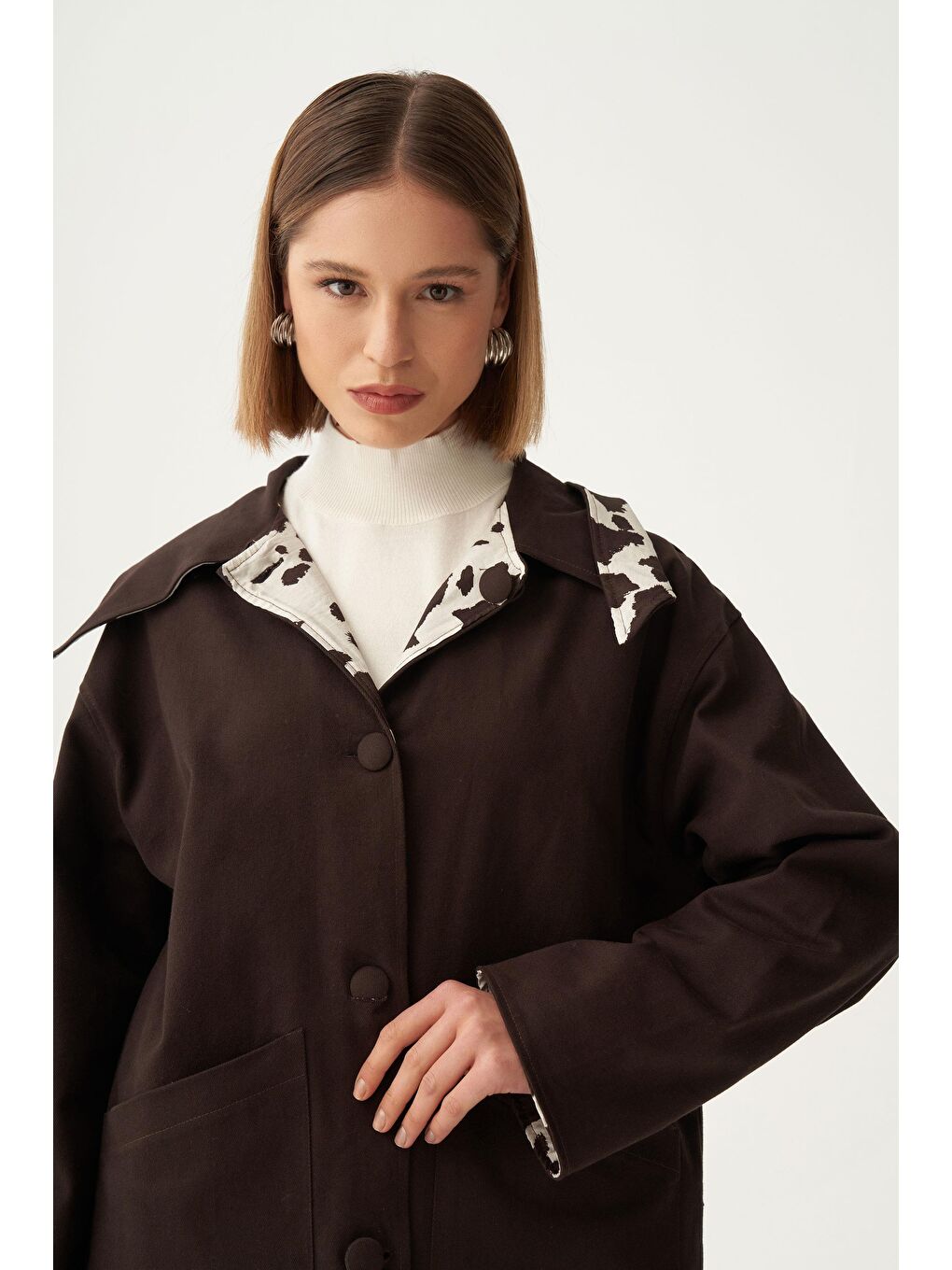 Kahverengi Acı Kahve-Çift Yönlü Gabardin Kapitone Ceket-9