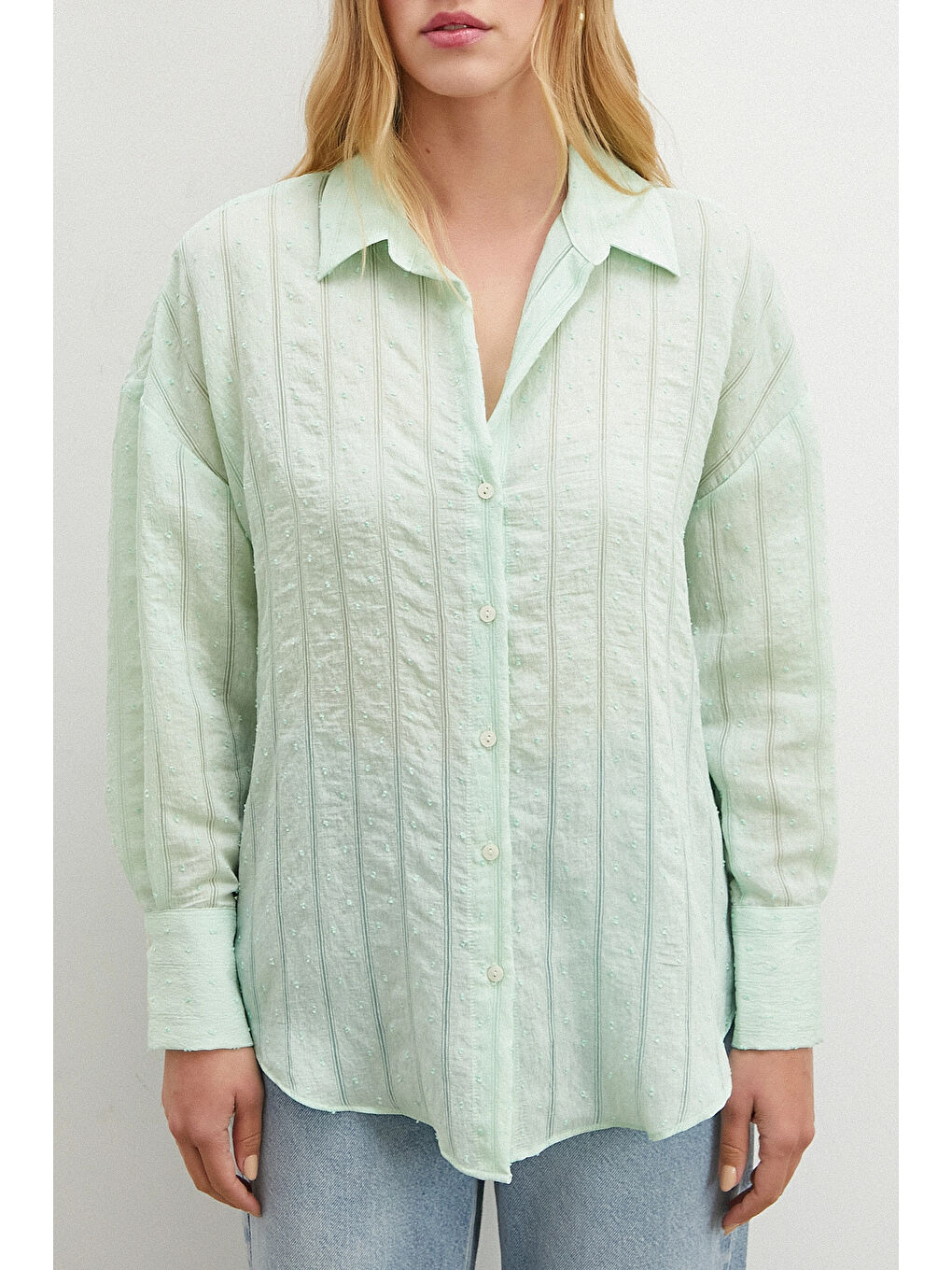 Karışık Transparan Çizgili Gömlek Mint-3