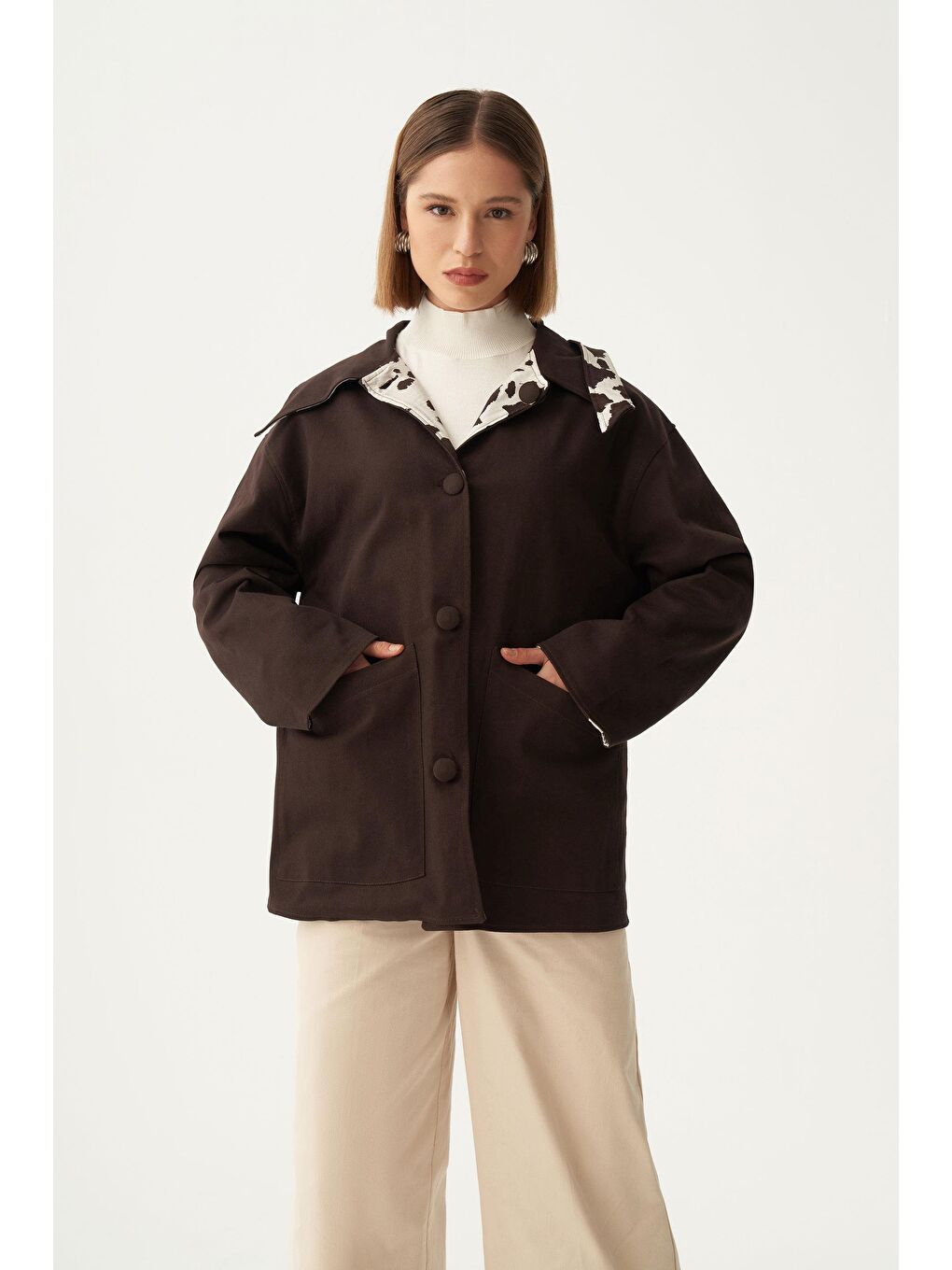 Kahverengi Acı Kahve-Çift Yönlü Gabardin Kapitone Ceket-10