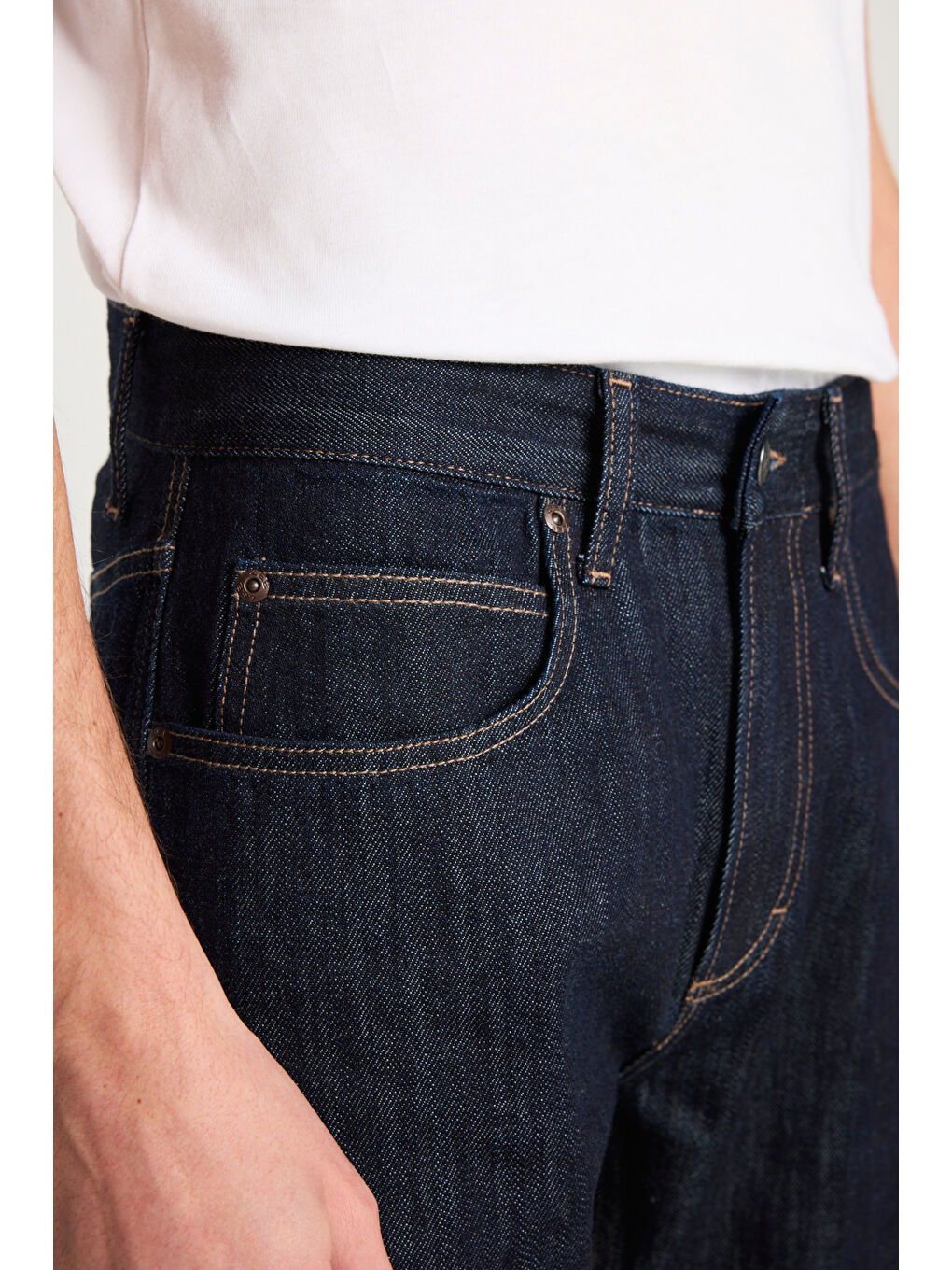 %100 Pamuk Relaxed Fit Geniş Kesim Normal Bel 101Z Lacivert Denim Jean Pantolon-4