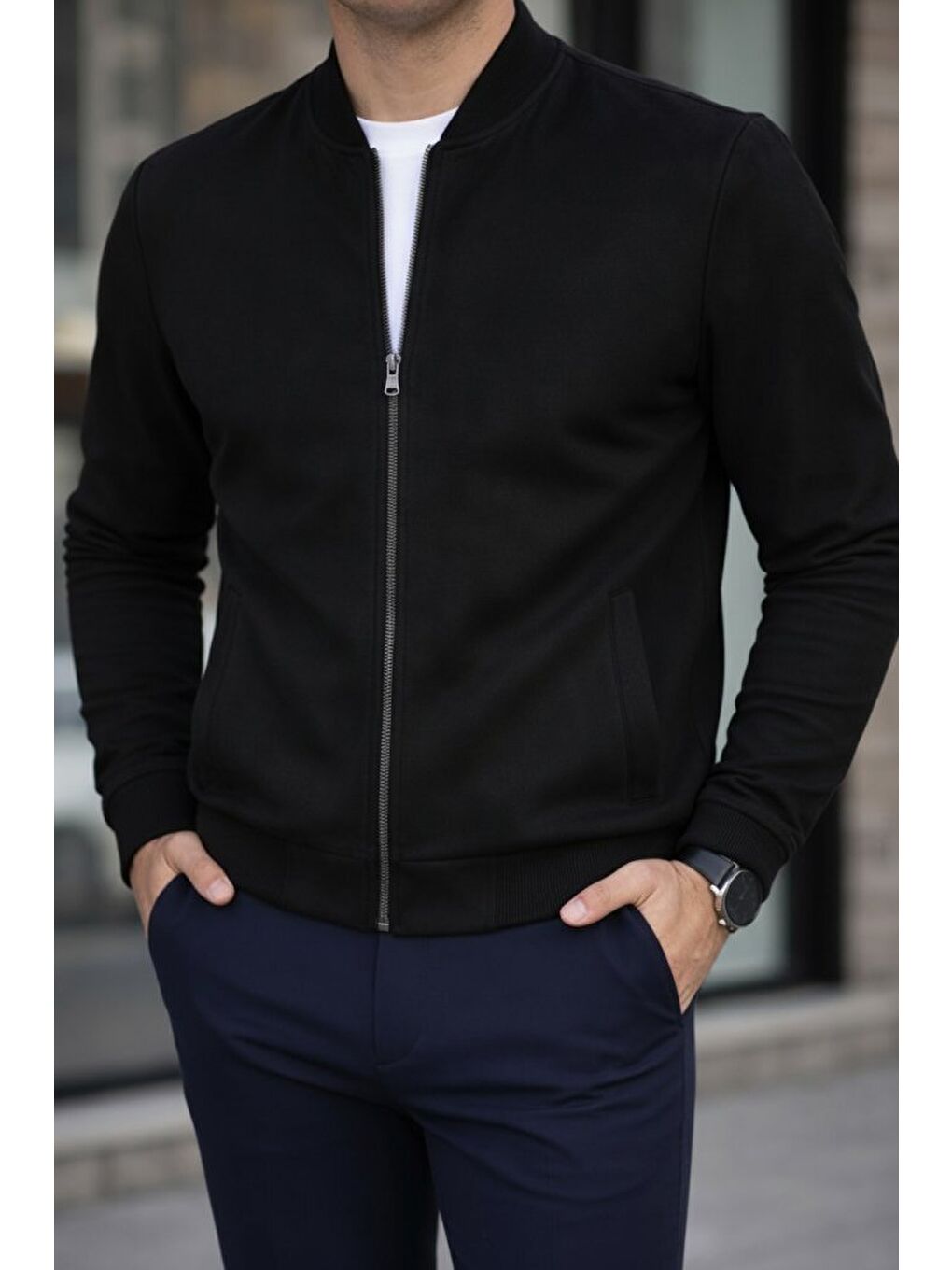 Siyah Erkek önden Fermuarlı Içi Astarlı Süet Ceket-3