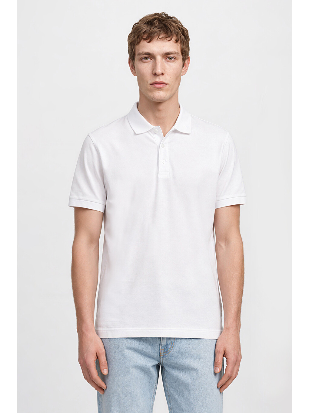 Beyaz Pamuklu Regular Fit Normal Kesim Polo Yaka Tişört-3