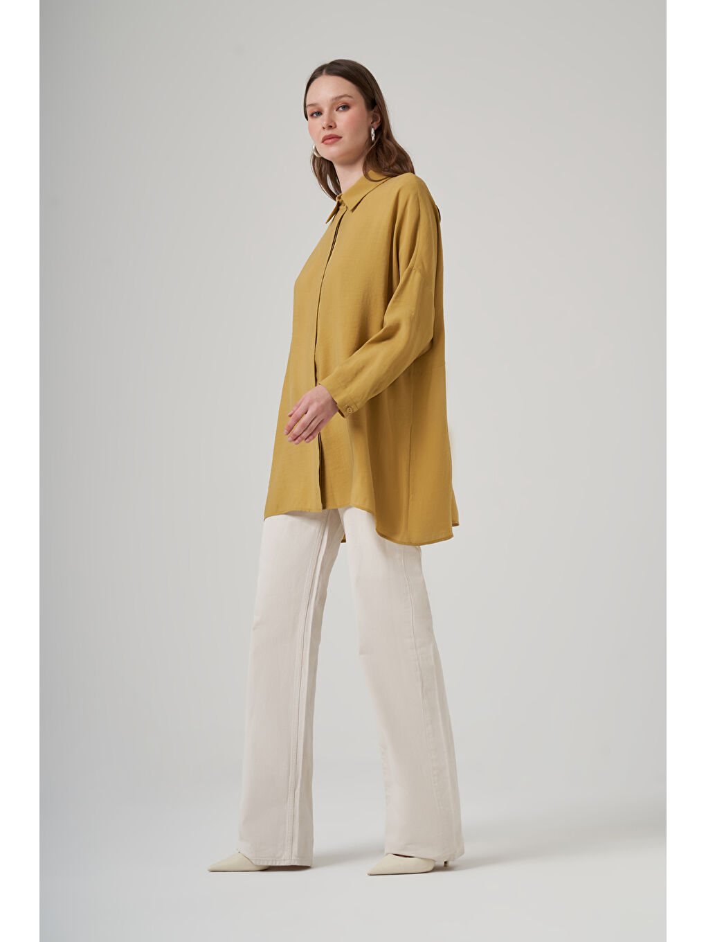 Yeşil Oversize Basic Yazlık Gömlek 3001 Amber-1