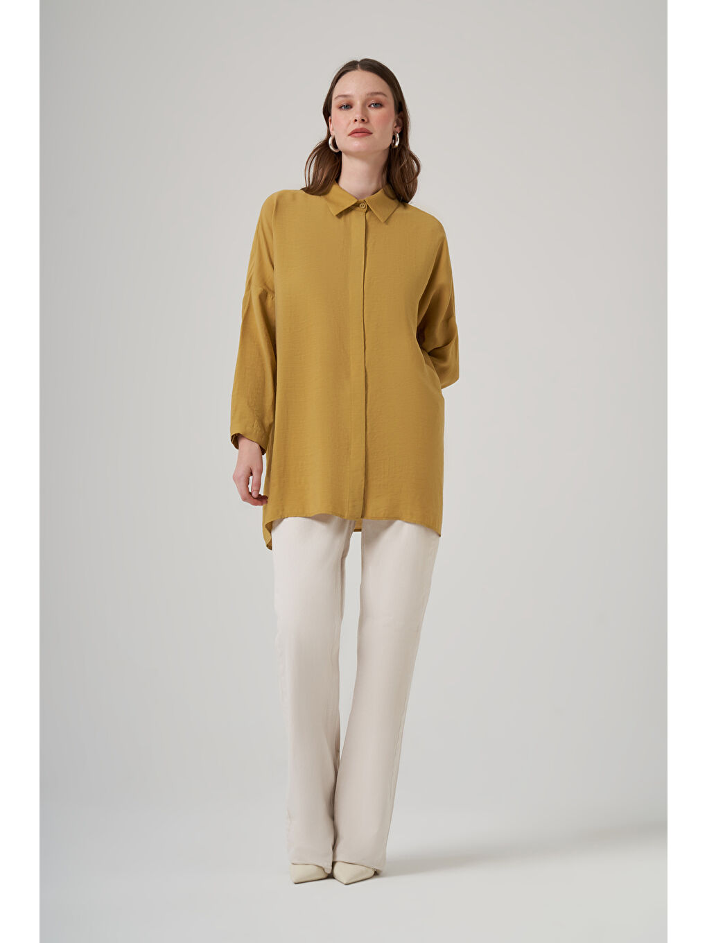 Yeşil Oversize Basic Yazlık Gömlek 3001 Amber-3