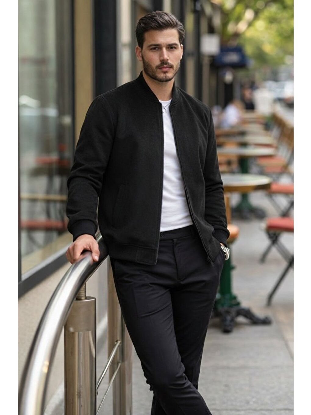 Siyah Erkek önden Fermuarlı Içi Astarlı Süet Ceket-4