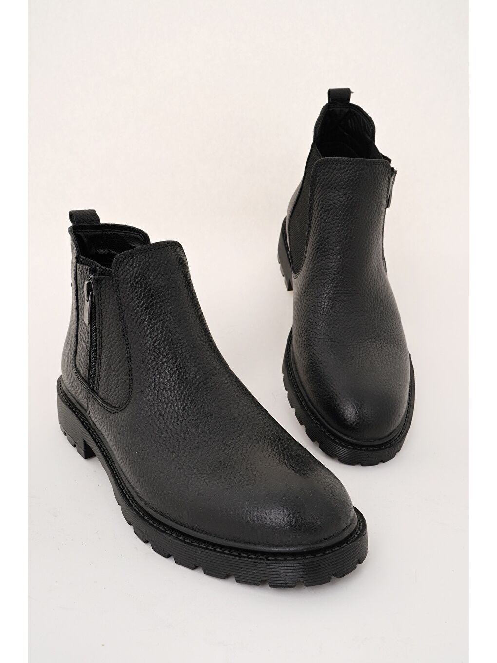Siyah LUXOR Hakiki Deri Fermuarlı Erkek Kışlık Bot-2