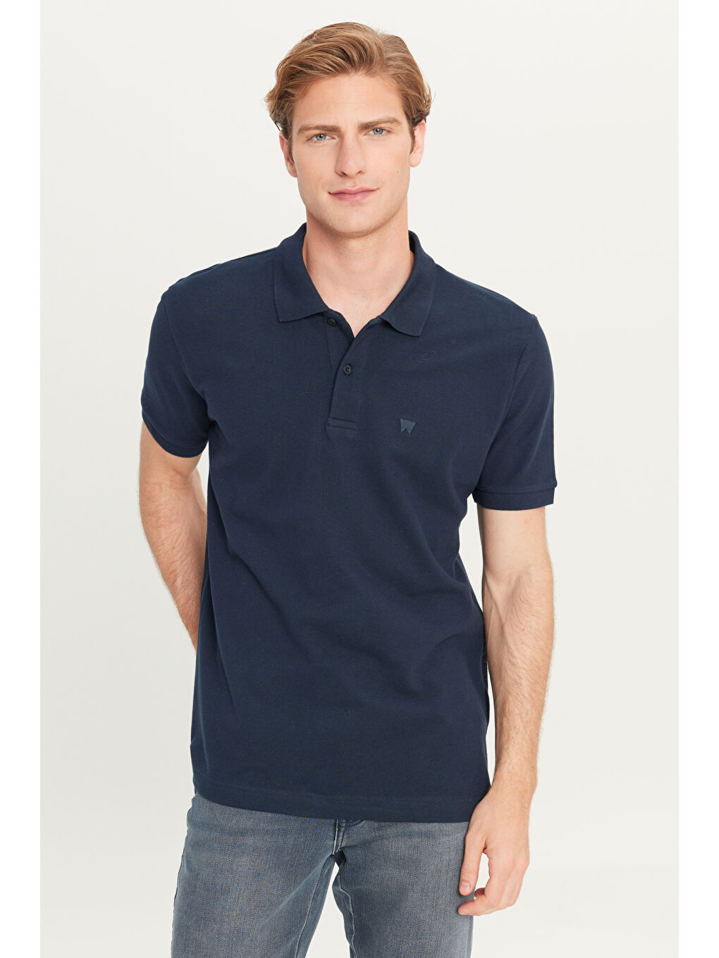 %100 Pamuk Regular Fit Normal Kesim Lacivert Polo Yaka Tişört-1
