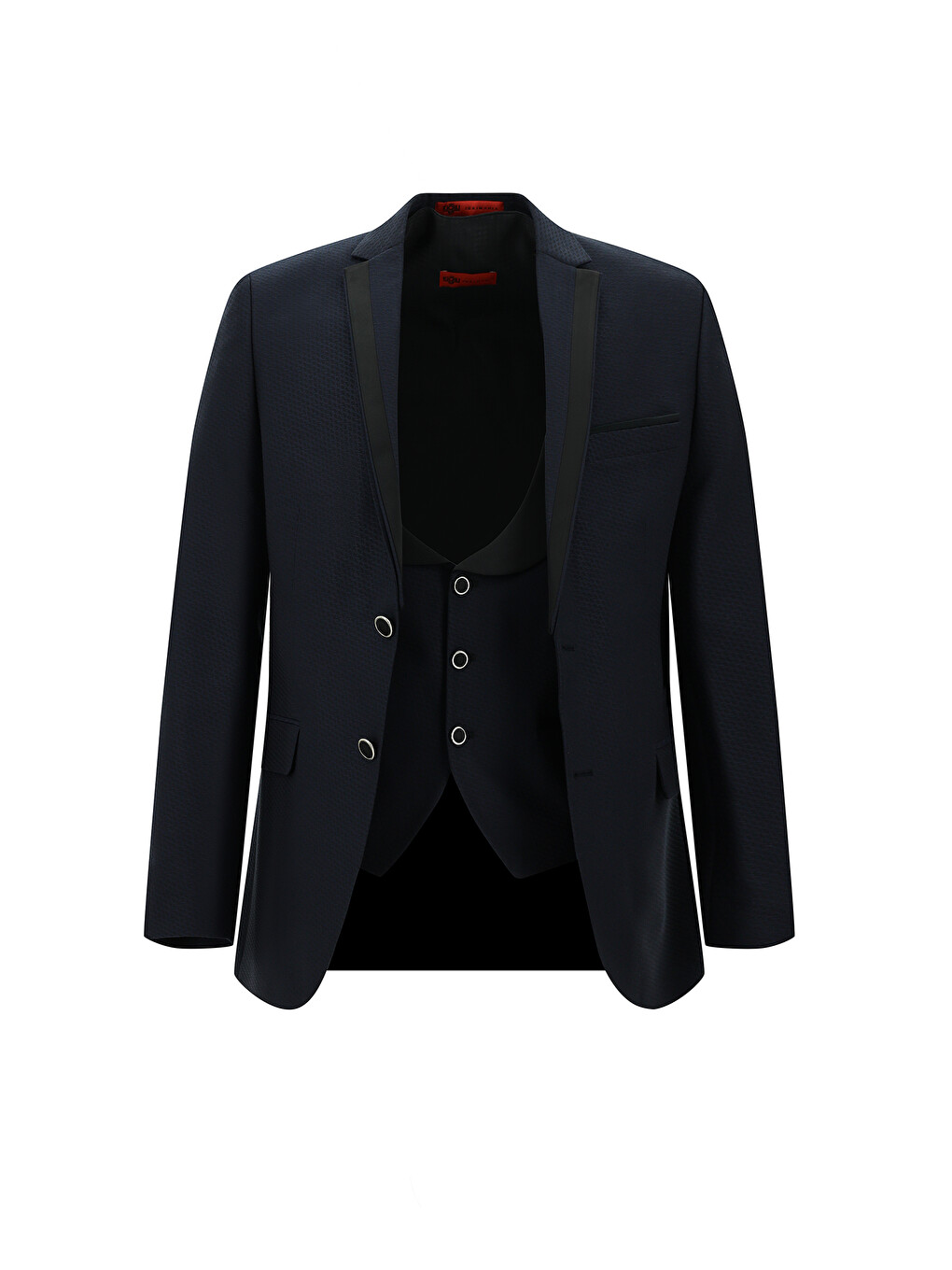 Lacivert Slim Fit Dar Kesim Mono Yaka Yelekli Smokin & Damatlık-1