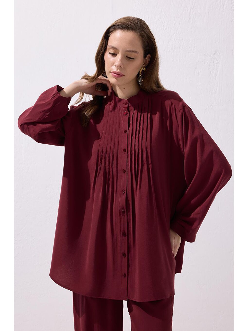 Merly Gömlek Pantolon Takım Bordo-1