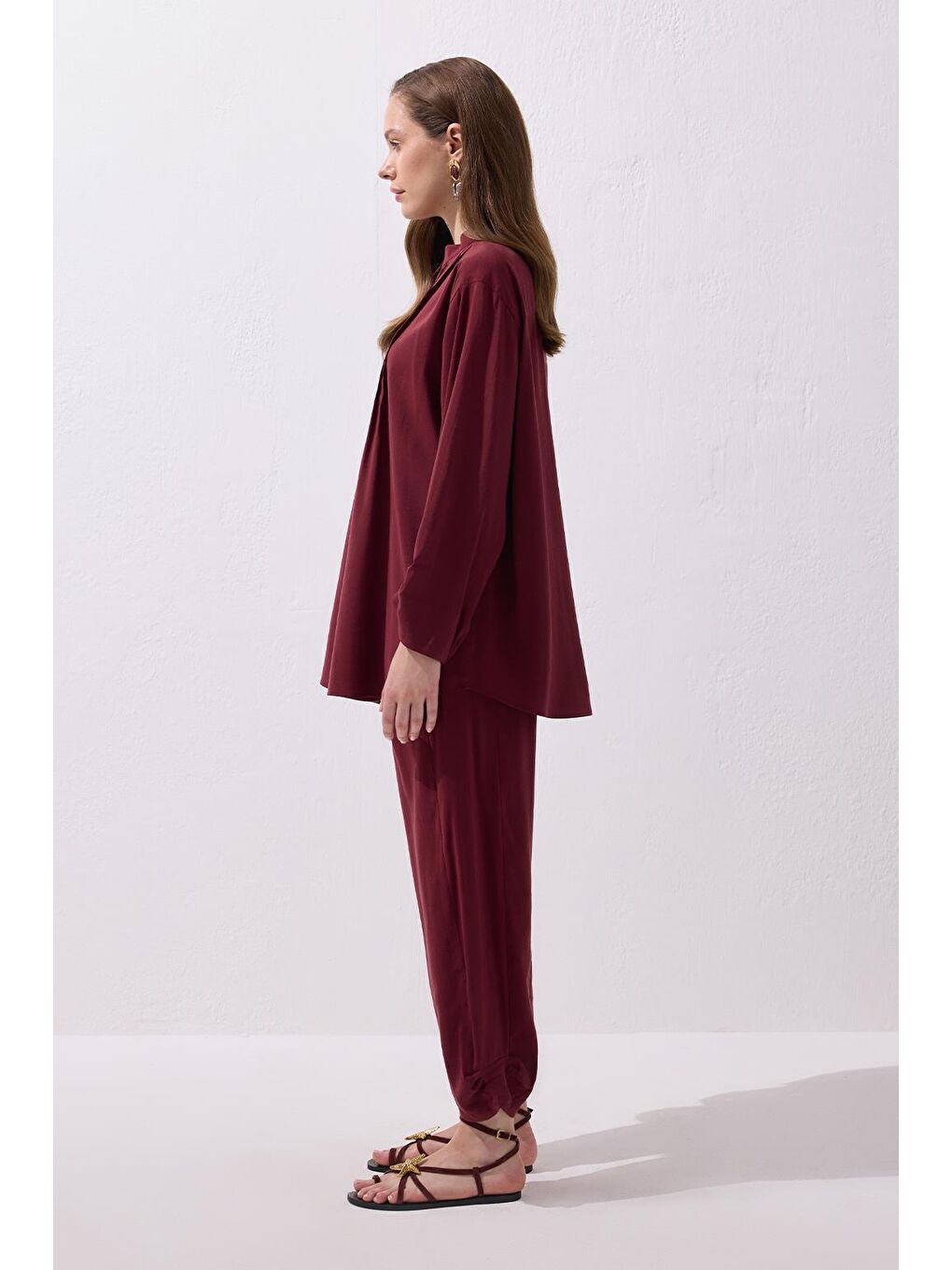 Merly Gömlek Pantolon Takım Bordo-2