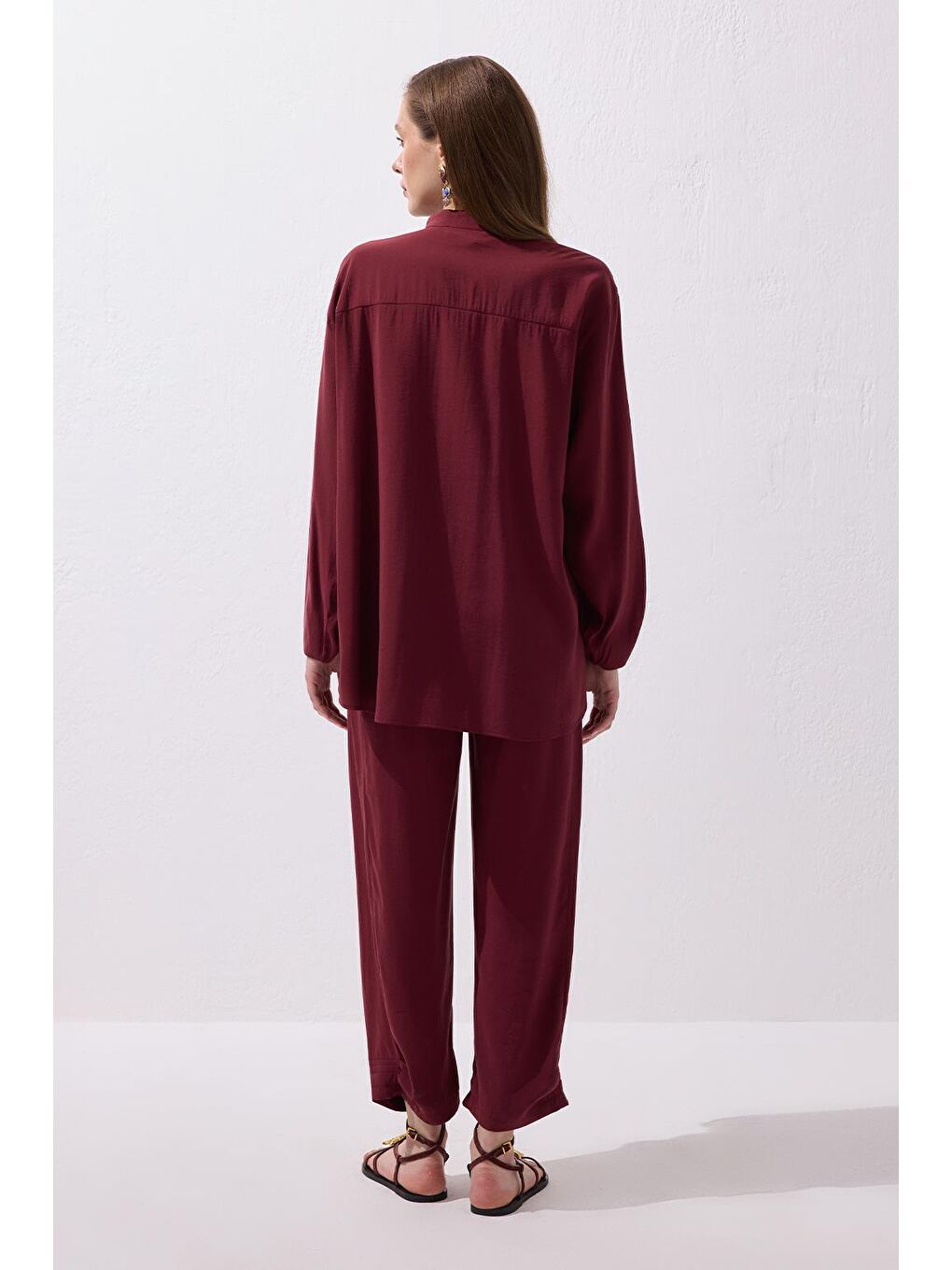 Merly Gömlek Pantolon Takım Bordo-3