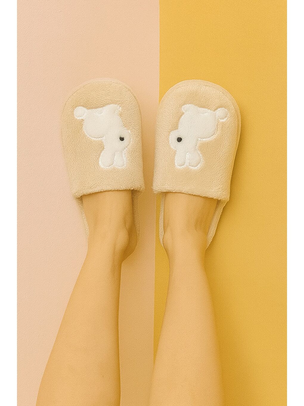 Ekru LAPINO Tavşanlı Kadın Ev Terliği Günlük Rahat Kışlık Terlik