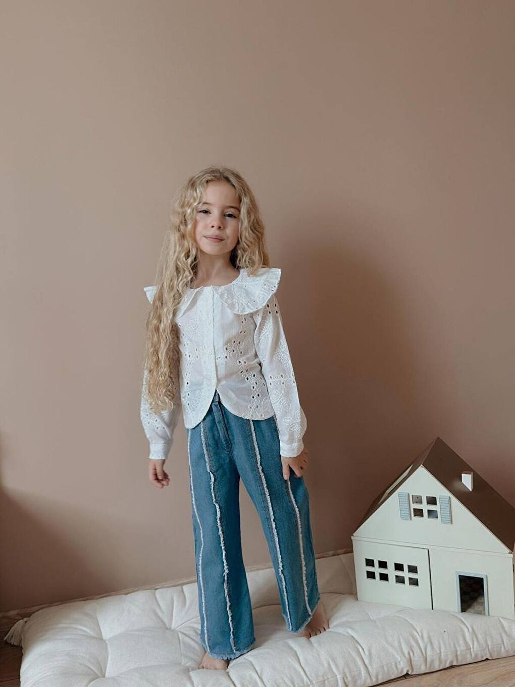 Beyaz Kız Çocuk Pantalon Bluz Alt Üst Takım-1