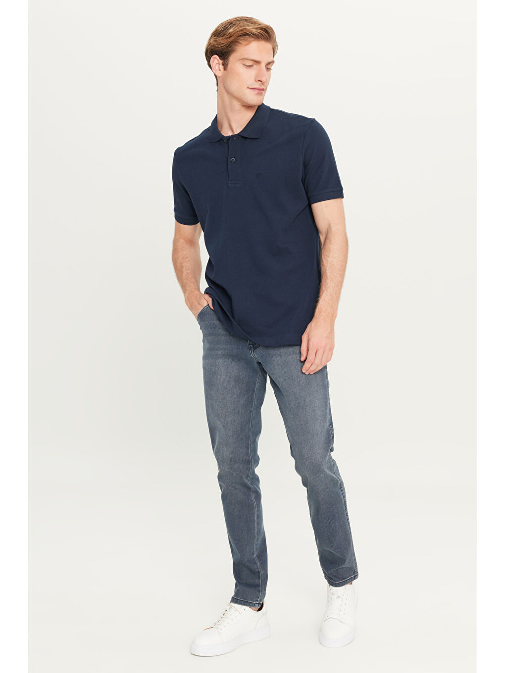 %100 Pamuk Regular Fit Normal Kesim Lacivert Polo Yaka Tişört-2