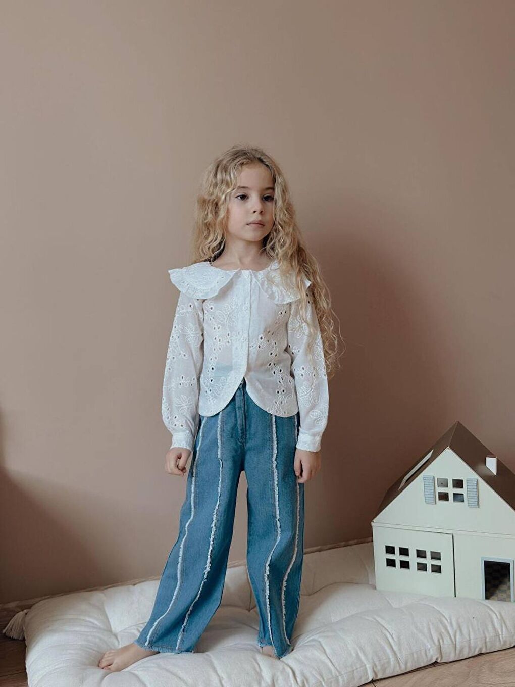 Beyaz Kız Çocuk Pantalon Bluz Alt Üst Takım-2