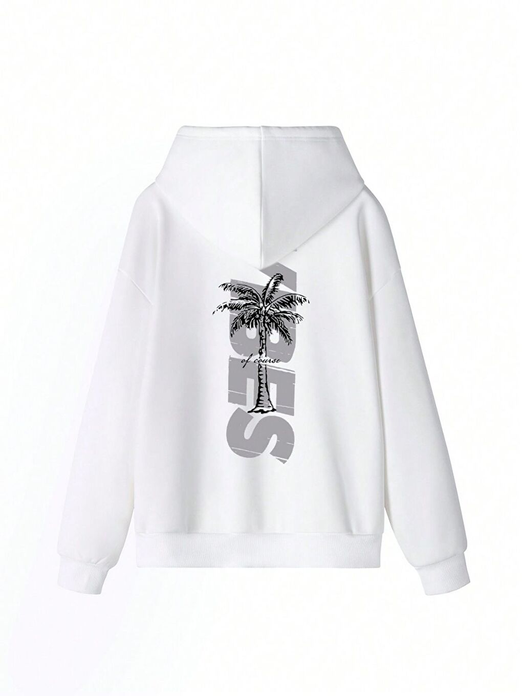 Kadın Beyaz Palm Vibes Baskılı Oversize Kapüşonlu Sweatshirt Hoodie-1