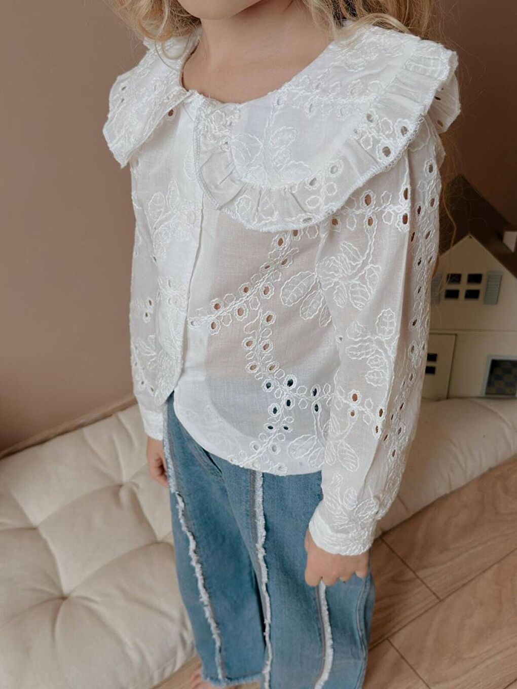 Beyaz Kız Çocuk Pantalon Bluz Alt Üst Takım-3