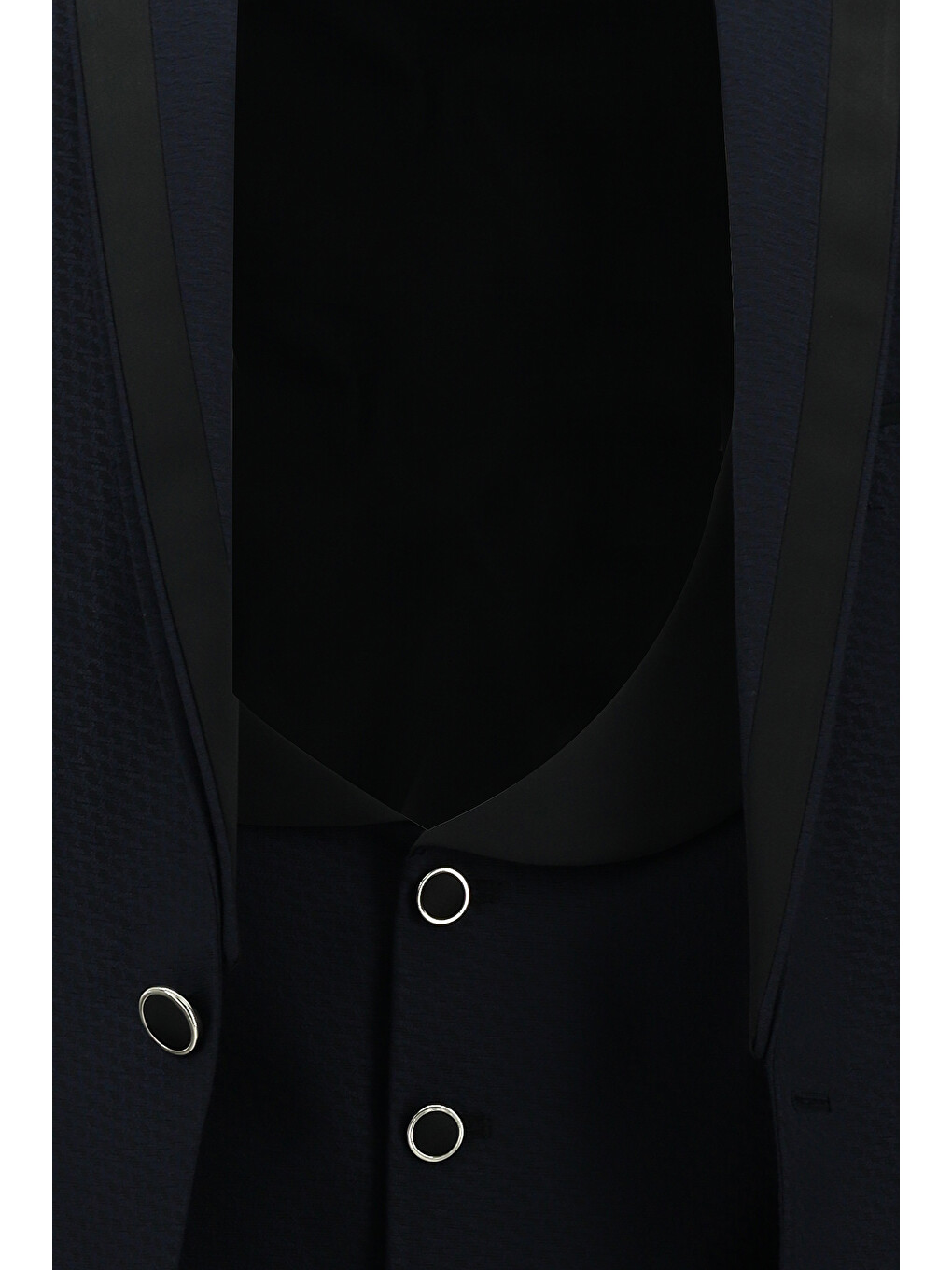Lacivert Slim Fit Dar Kesim Mono Yaka Yelekli Smokin & Damatlık-5