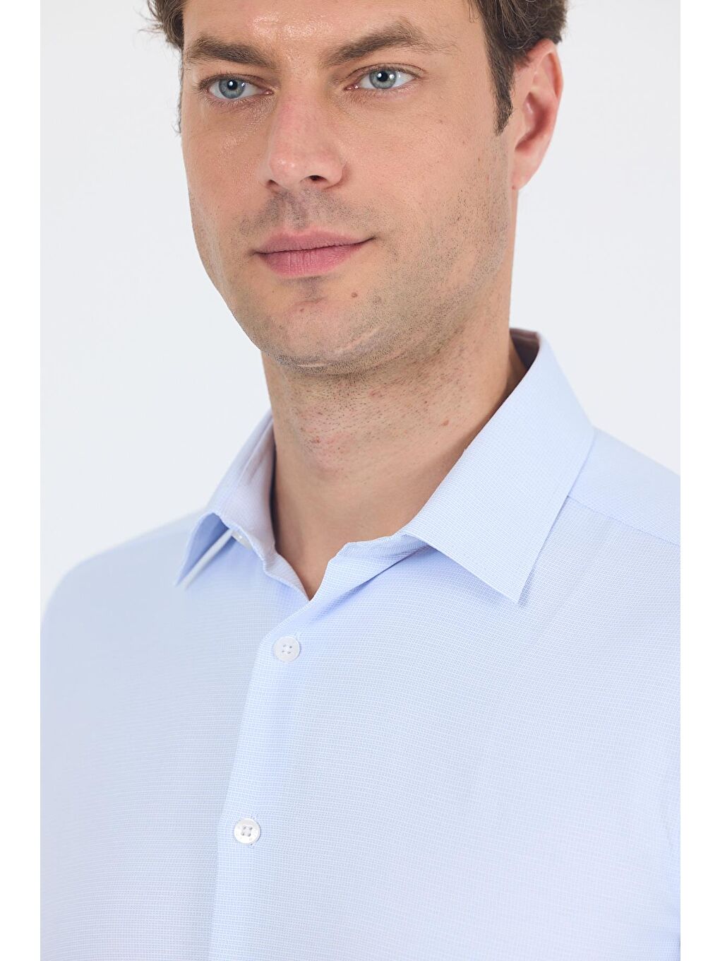 Koyu Mavi Uzun Kol Sert Yaka Cepsiz  Slim Fit Pamuklu Gömlek 1004250225-3