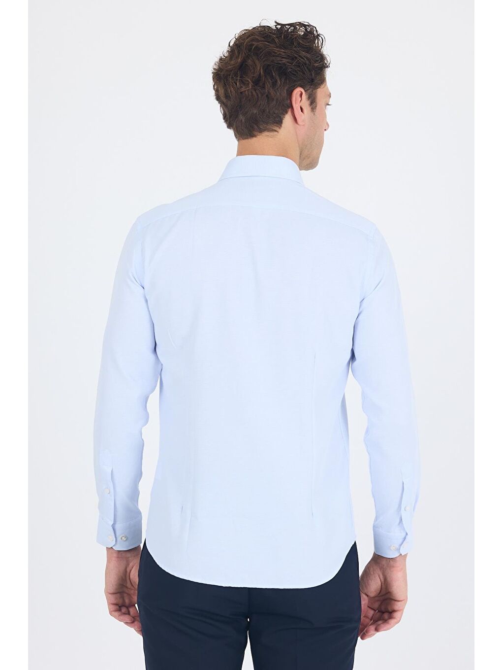 Koyu Mavi Uzun Kol Sert Yaka Cepsiz  Slim Fit Pamuklu Gömlek 1004250225-4