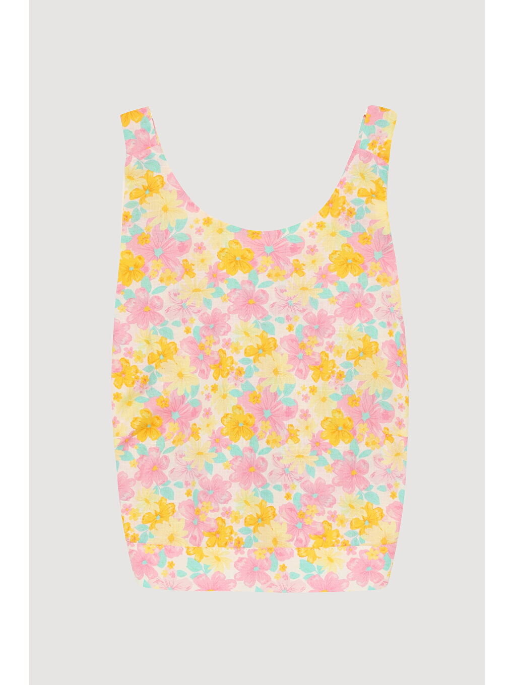 Sırtı Çapraz Askılı Çiçekli Crop Bluz Pembe-1