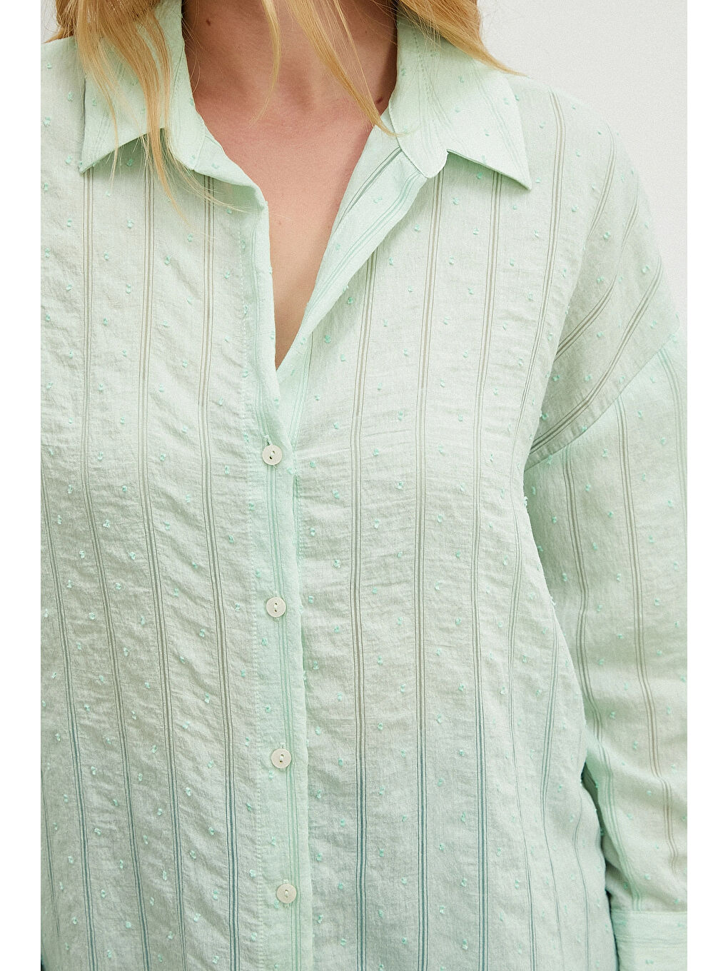 Karışık Transparan Çizgili Gömlek Mint-4