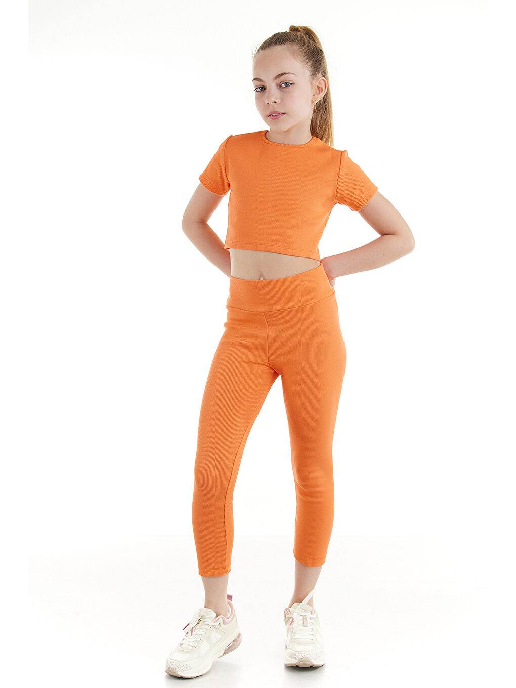Colorinas Turuncu Basic Capri Tshirt Takım - 1