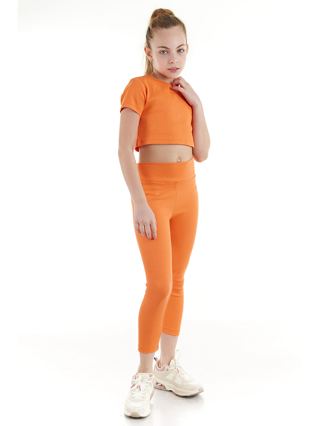 Colorinas Turuncu Basic Capri Tshirt Takım - 2