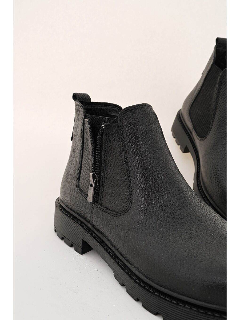 Siyah LUXOR Hakiki Deri Fermuarlı Erkek Kışlık Bot-4
