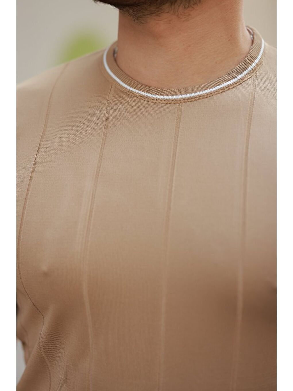 Sarı Erkek Bisiklet Yaka çizgi Desenli Ribanalı Kısa Kollu Tshirt-2