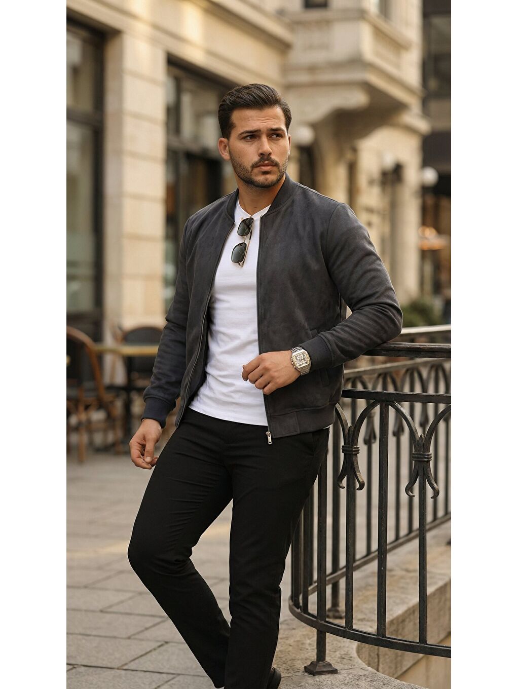Antrasit Erkek önden Fermuarlı Içi Astarlı Süet Ceket-1