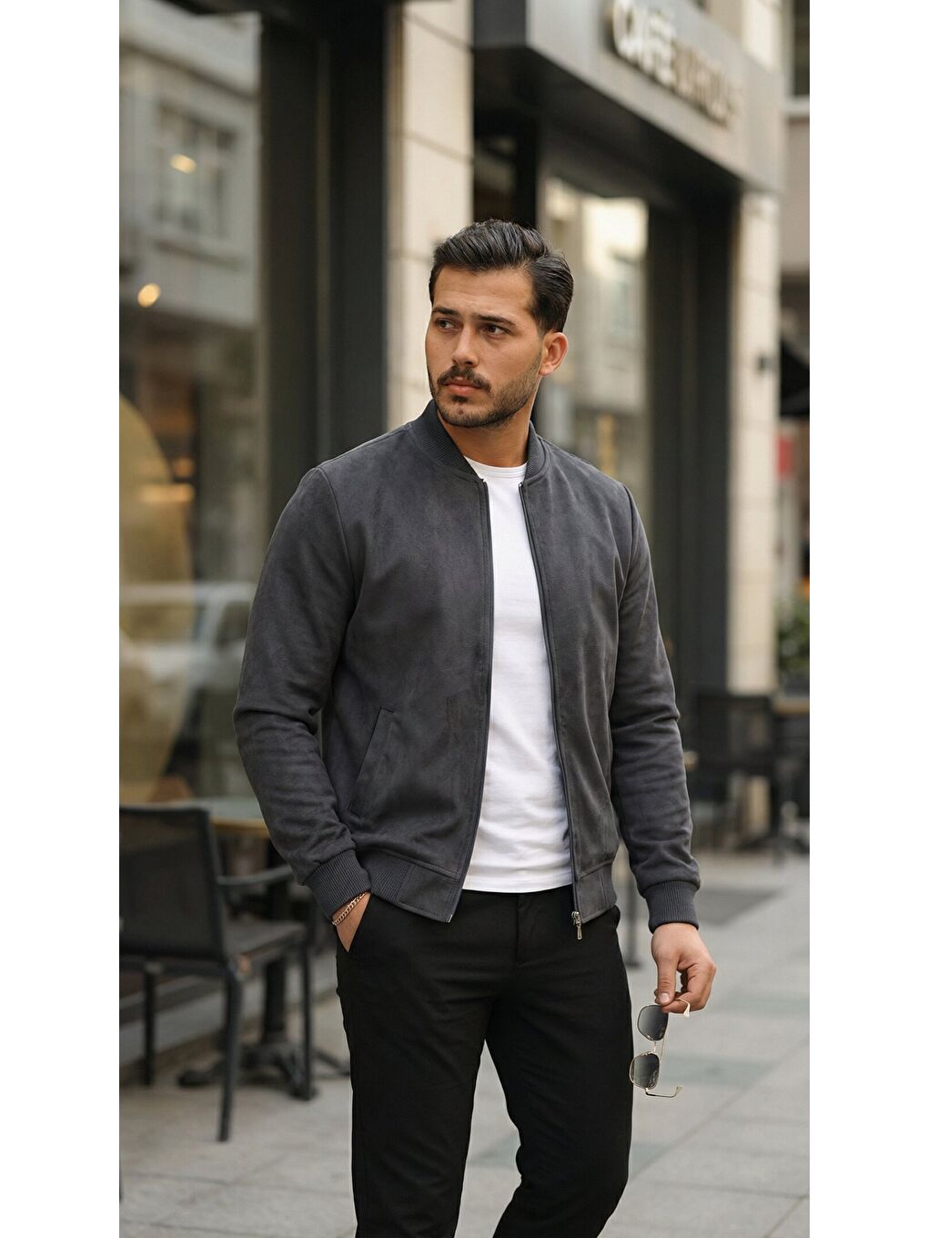 Antrasit Erkek önden Fermuarlı Içi Astarlı Süet Ceket-2