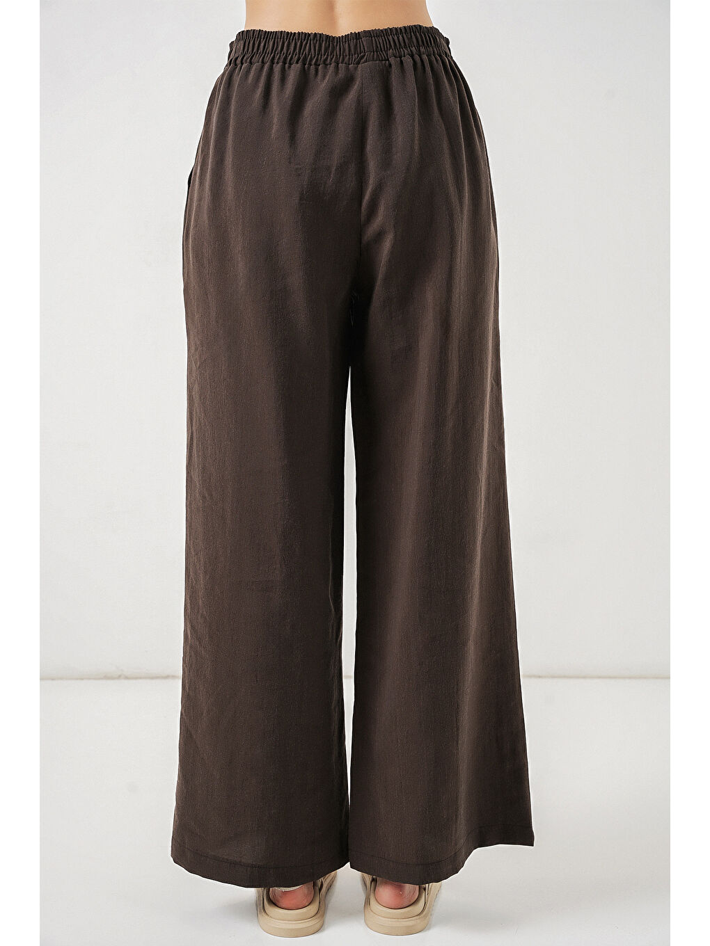 Kahverengi Kadın Beli Lastikli Bol Paça Pantolon 30087 - A.Kahve-6