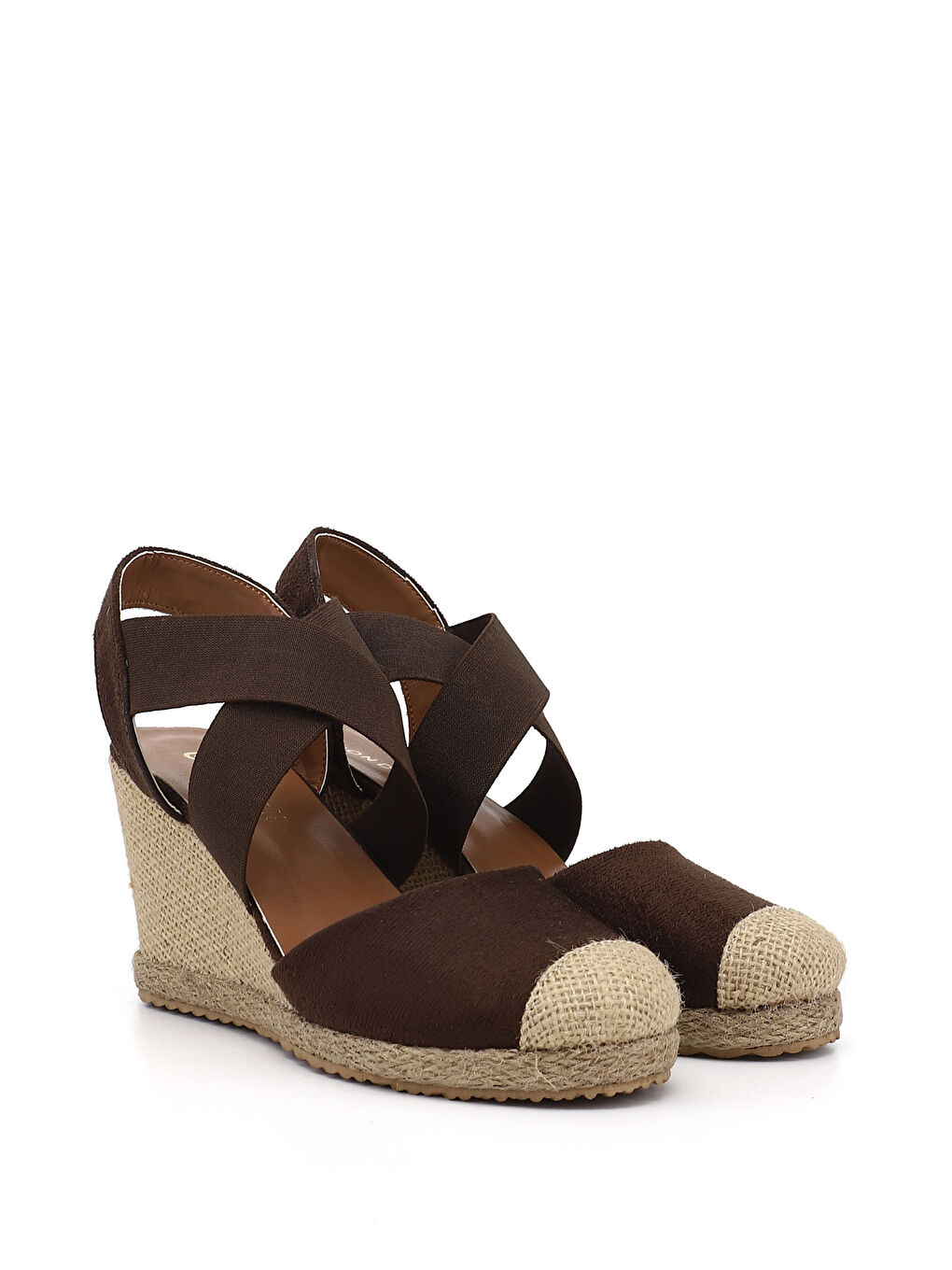 Kahverengi Kadın AÇIK KAHVERENGİ Dolgu Topuklu Çapraz Lastik Bantlı Sandalet-3
