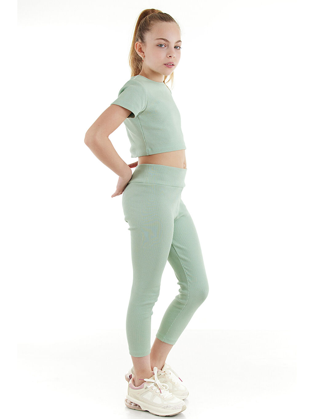 Yeşil Basic Capri Tshirt Takım-1