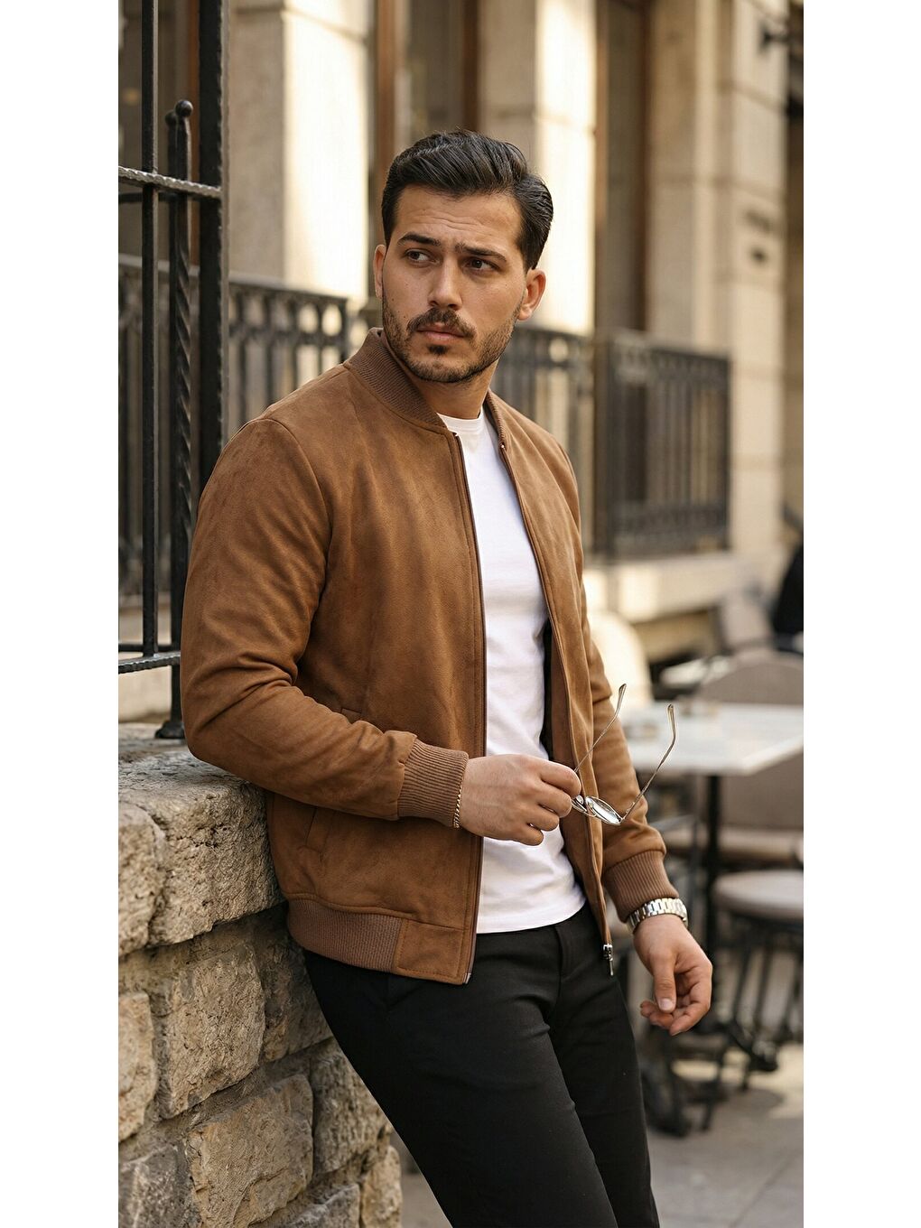 Kahverengi Erkek önden Fermuarlı Içi Astarlı Süet Ceket-1