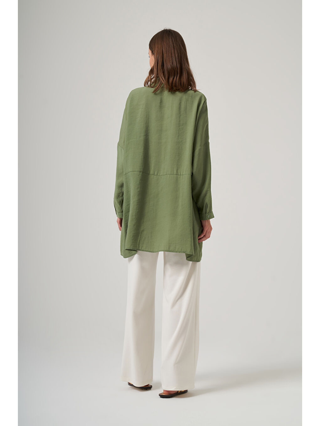 Yeşil Oversize Basic Yazlık Gömlek 3001 Sarmaşık-2