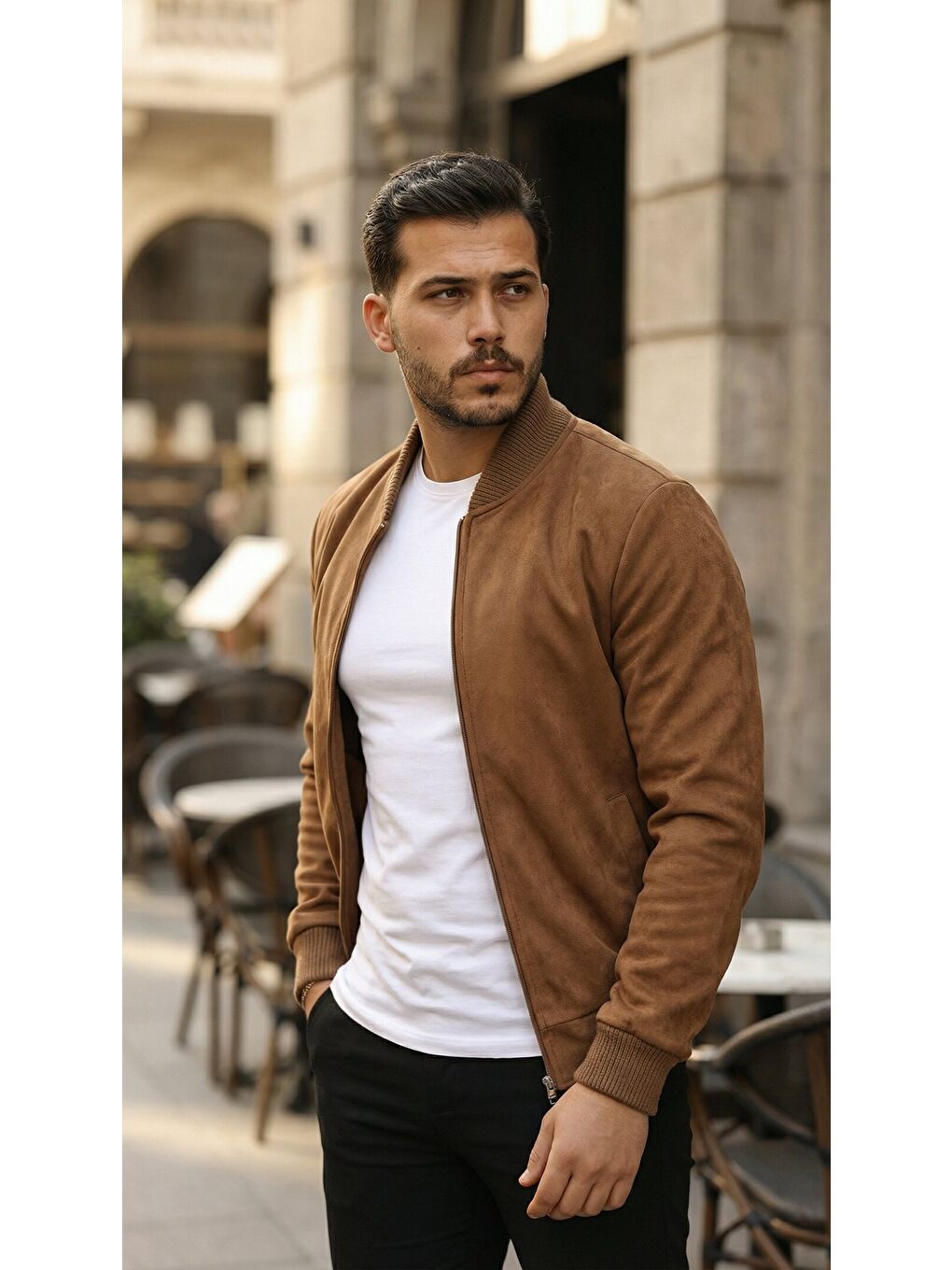 Kahverengi Erkek önden Fermuarlı Içi Astarlı Süet Ceket-2