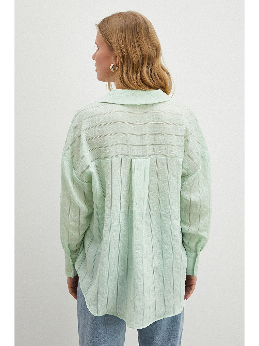 Karışık Transparan Çizgili Gömlek Mint-5