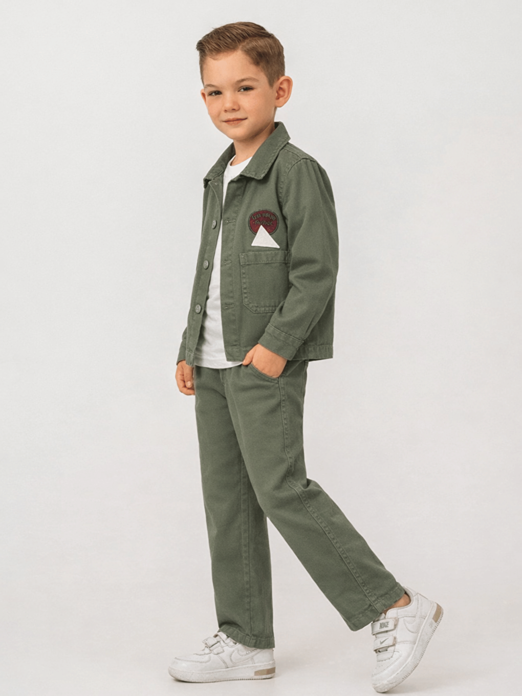 Yeşil Pamuklu Ceket Pantolon Tişörtlü Erkek Çocuk 3lü Jean Takım