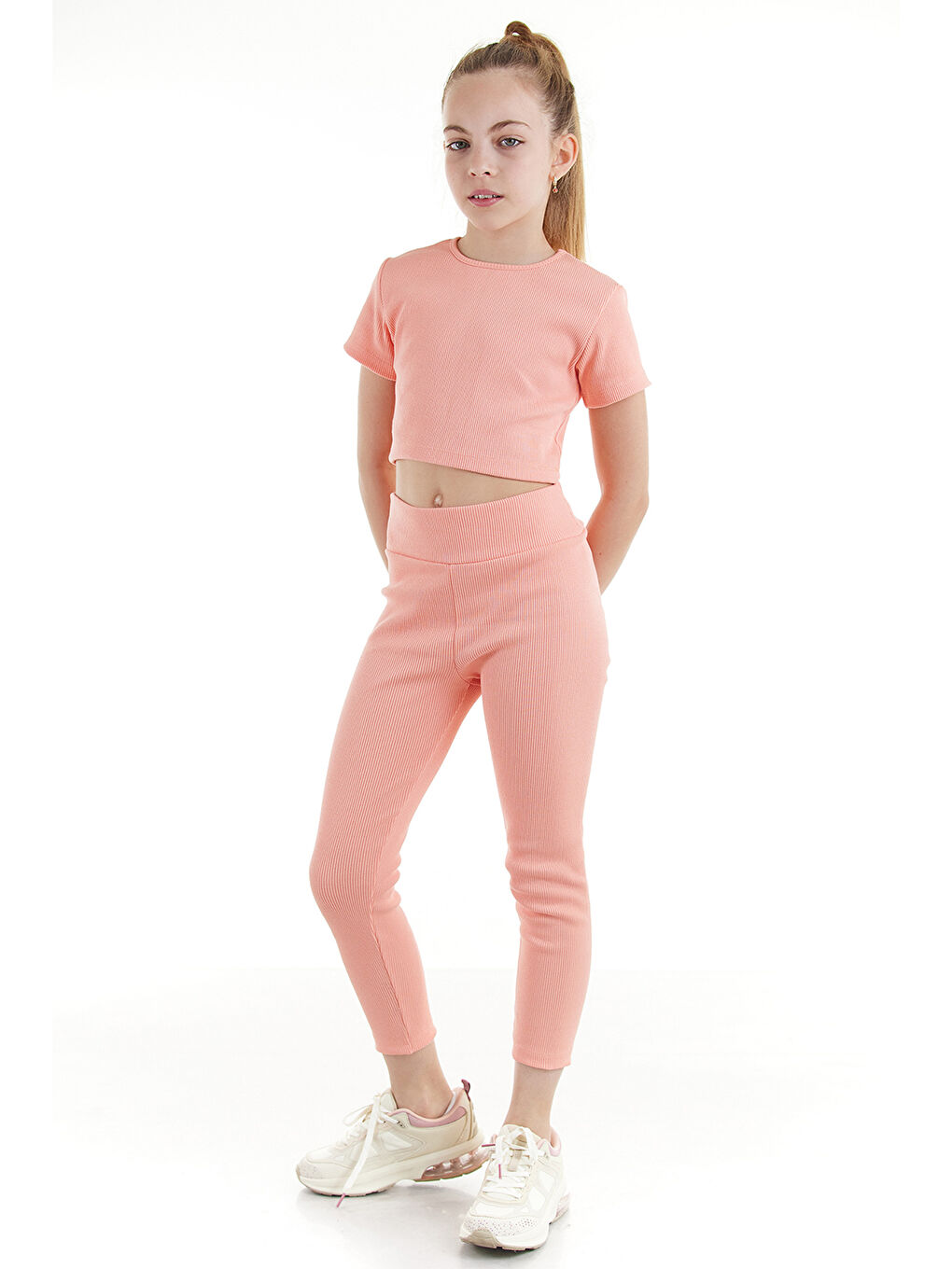 Colorinas Pembe Basic Capri Tshirt Takım