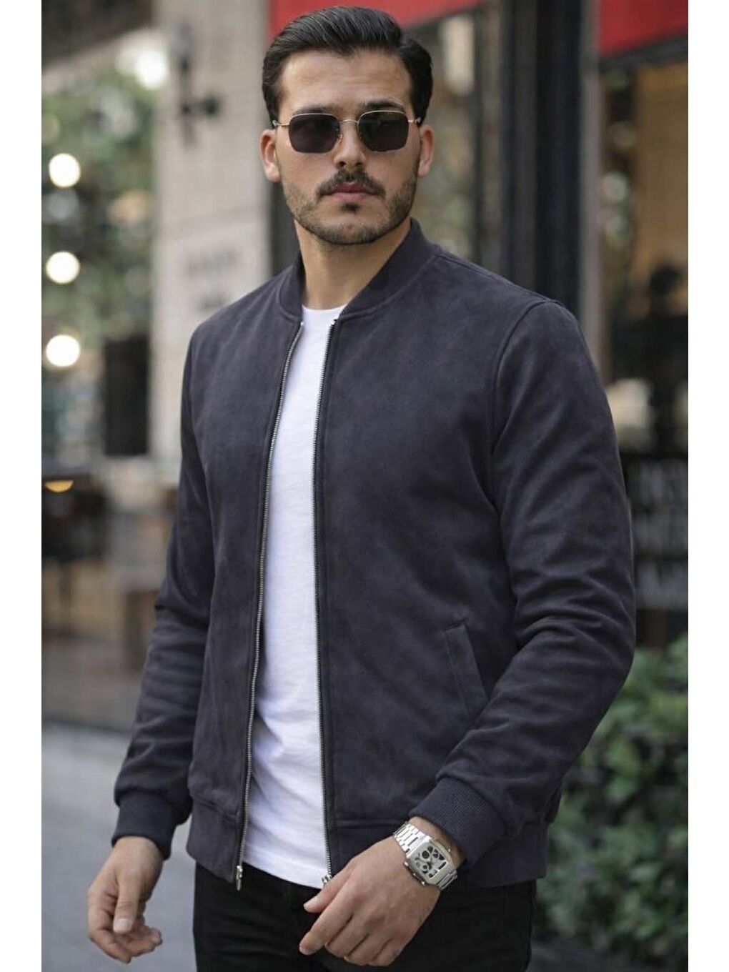 Antrasit Erkek önden Fermuarlı Içi Astarlı Süet Ceket-3