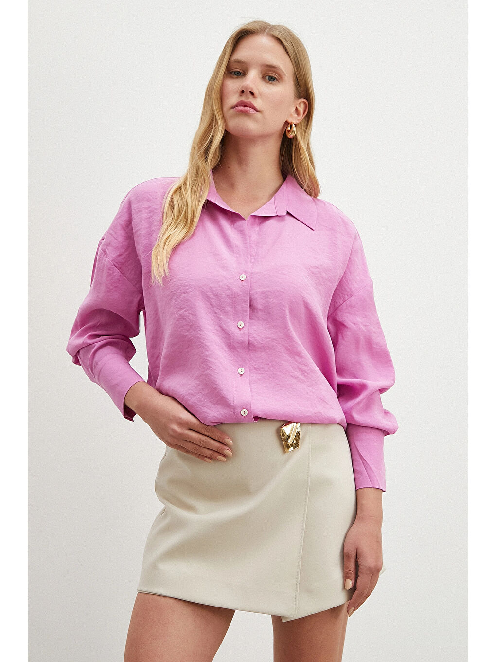 Basic Modal Gömlek Mor-4