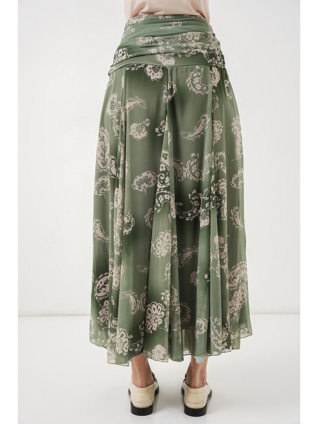 Kadın Desenli Şifon Etek 8057 - E.Yeşil-6