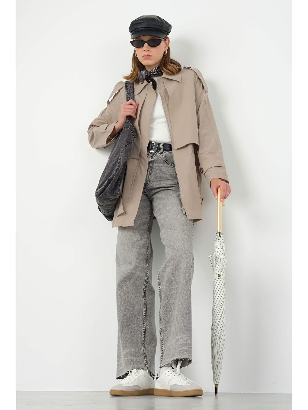 Bej Rüzgarlık Detaylı Trençkot Vizon-1