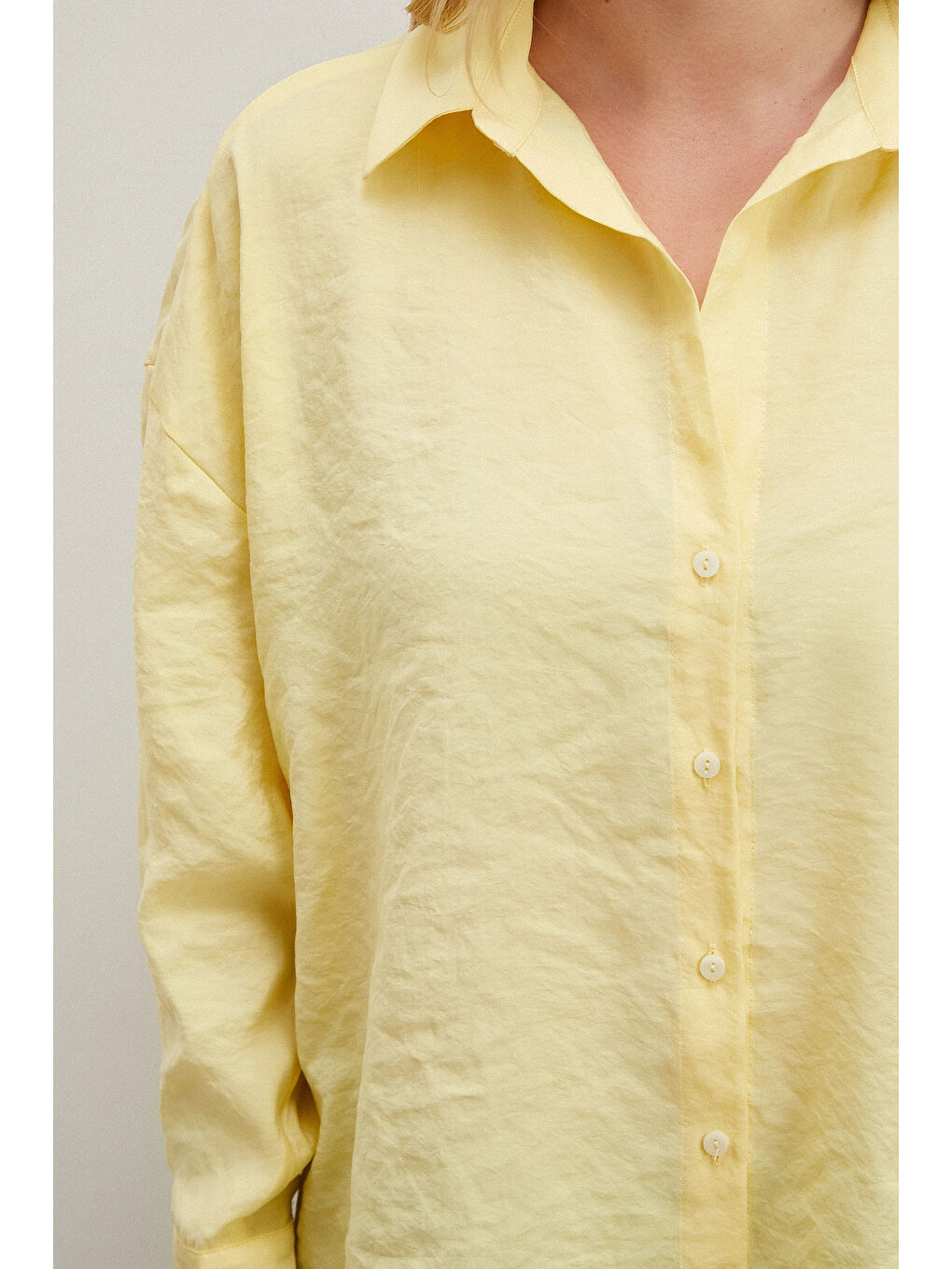 Dökümlü Oversize Modal Gömlek Sarı-4
