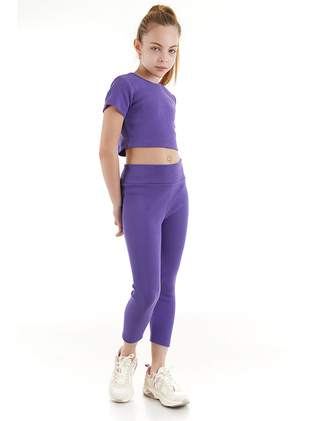 Mor Basic Capri Tshirt Takım