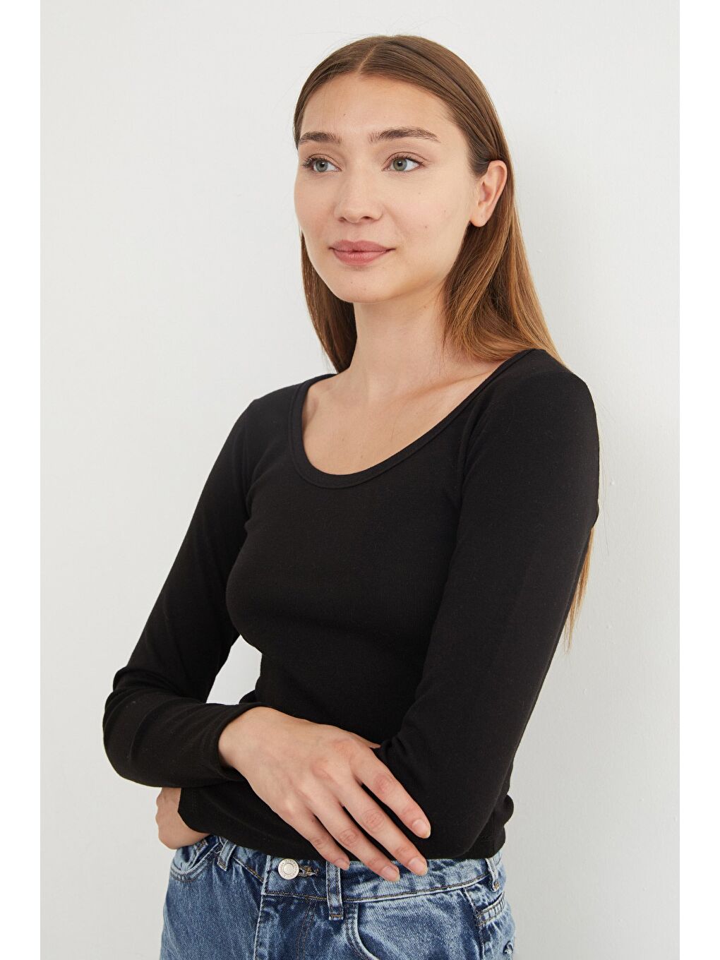Siyah Basic U Yaka Modal Bluz-2