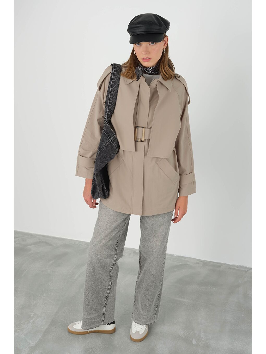 Bej Rüzgarlık Detaylı Trençkot Vizon-2