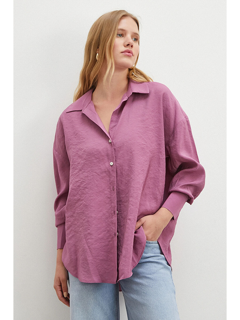 Basic Modal Gömlek Mürdüm-4